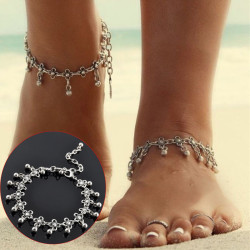Vintage Antique Silver Flower Beads Tassel Anklet Beach Bracelet