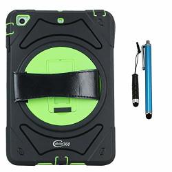 CELLULAR360 Shockproof Case For Apple Ipad MINI 1 Ipad MINI 2 Ipad MINI 3 Protective And Handy Case With 360 Degrees Rotatable Kickstand And Leather Handle Black green