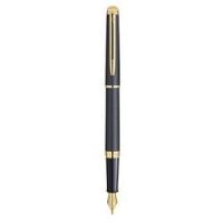 Waterman Hemisphere Essential Fountain Pen With Medium Nib Blue Ink Matte Black With Gold Trim
