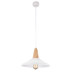 Bright Star Lighting - Metal And Wood Pendant With White Metal Shade