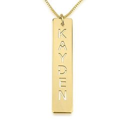 Personalized Custom 24K Gold Plated Cut Out Vertical Bar Necklace Jewelry 18