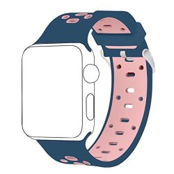 Band For Apple Watch 38MM Langte Soft Silicone Apple Watch Band For Apple Watch Series 3 Series 2 Series 1 Sport Edition Midnight Blue Light Pink
