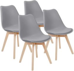 Padded Seat Wooden Leg Dining Chairs - Pack Of Four - Grey Colour