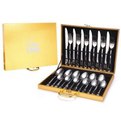 24 Piece Cutlery Set & Decadent Storage Case - Polished Silver Finish