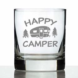 Happy Camper - Whiskey Rocks Glass - Fun Rv Gifts For Men & Women Who Love Drinking Whisky & Camping Decor - 10.25 Oz