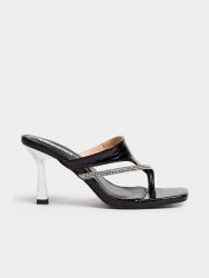 Women&apos S Black Thong Heeled Sandals