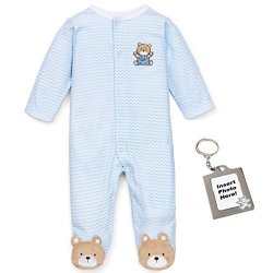 Little Me White And Blue Baby Boys Footed Pajama Sleeper Hat Keychain 9 Months