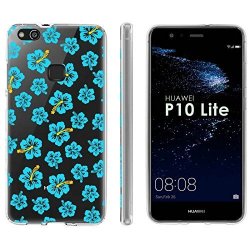 Huawei P10 Lite Tpu Silicone Phone Case Mobiflare Clear Ultraflex Thin Gel Phone Cover - Blue Flowers For Huawei P10 Lite 5.2" Screen