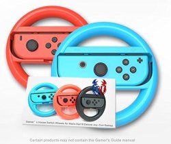 Gh Nintendo Switch Wheel For Mario Kart 8 Deluxe Joy Con Wheel For Better Grip - Neon Blue And Red