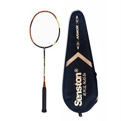 Senston Single Carbon Fiber Badminton Racquet High String Badminton Racket Orange With Racket Cover