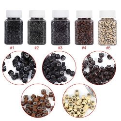 5 Bottle set 2500PCS Silicone Micro Link Rings 5MM Lined Beads For Hair Extensions Tool