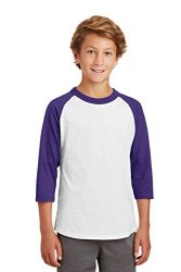 Sport-tek Boys' Colorblock Raglan Jersey S White purple