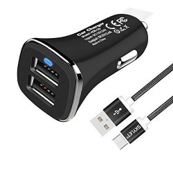 Car Charger Adapter Skylet 2.4V 12W Dual USB Port Universal Car Charger With 3FT Micro USB Cable For Samsung S7 S6 Htc M7 M8 Black+black Cable