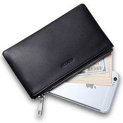 Hiscow Metal Zipper Wallet Pouch With Large Cash Compartment - Italian Calfskin