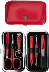 Manicure Set 7848 Mc Red Faux Leather & Tools - 6 Piece
