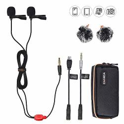 Comica CVM-D02R Dual-head Lavalier Lapel Microphone Omnidirectional Condenser Clip-on Microphone For Canon Nikon Sony Fuji Dslr Cameras Iphone android Smartphone MIC For Interview 236INCH