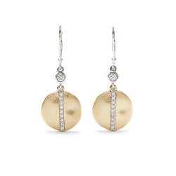 Drop Earrings With Pave Crystals - Solid 9KT Yellow Gold
