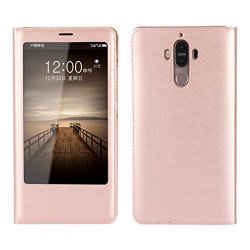 Jaorty Huawei Mate 9 Case Ultra Thin Flip Cover Case Window View Stand Feature Leather Phone Case For Huawei Mate 9 Pink