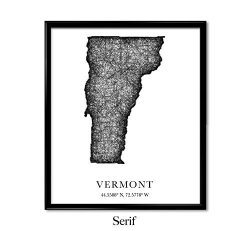 Vermont Longitude Latitude City Maps State Prints Art Print Map Print World Map Travel Map Map Art