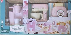 Kitchen Appliances Gourmet Child Size Pink & Off White W Battery Operated Coffee Maker Dispenses Water Battery Operated Mix Master And Toaster Has Pop-up Action