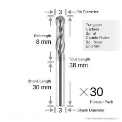 30 Router Bit 3MM 8MM Length Shank 3MM Spiral Double Flutes Ball Nose End Mill Tooling Length 38MM Span Style= Color: 339933 span Pack Of 30 Tool Bits