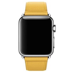 For For Apple Watch 42MM Sunfei Single Tour Genuine Leather Band Bracelet Yellow