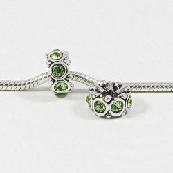 European Style - Rondelle - Spacer Beads - A Grade Green Rhinestones