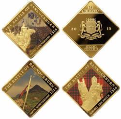 Somali 3x Coin Set 25 Shillings Battle Of Bannockburn Square Gold-plated 2013
