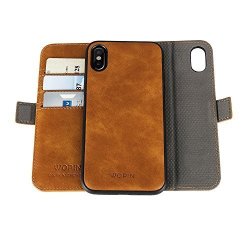 Wopin Iphone X iphone XS Leather Wallet Case Magnetic Detachable Smart Folio Flip Case With Kickstand Cash Holder Case For Apple Iphone 10S Elegant Brown
