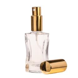 30ML Clear Glass Square Curved Perfume Bottle With Gold Spray & Gold Cap 18 410