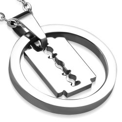 Stainless Steel Razor Blade Charm Open Circle Pendant - Pac389
