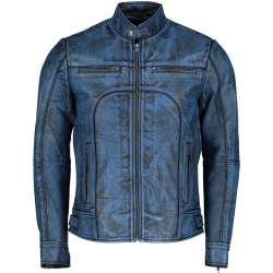 Classic Slim Fit Leather Jacket Stained Blue - - XS