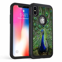 Iphone Xr Case Rossy Heavy Duty Hybrid Tpu Plastic Dual Layer Armor Defender Protection Case Cover For Apple Iphone Xr 6.1" 2018 Pretty Peacock