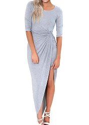 Eliacher Women's Casual Half Sleeve Knitting Crinkle Long Maxi Dress 6343 S
