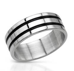 Stainless Steel Double Black Band Ring Sizes 18 19 Or 21MM