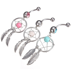 Crystal Dream Catcher Dangle Navel Bar Belly Ring Body Jewelry