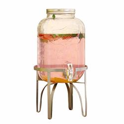 Agyvvt Glass Beverage Drink Dispenser On Metal Stand With Leak Free Spigot 1.32 Gallon Mason Jar For Water Juice Beer Iced Tea Cold Drinks