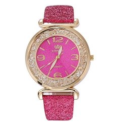 Zlolia Fashion Women Crystal Stainless Steel Analog Quartz Wrist Watch Hot Pink