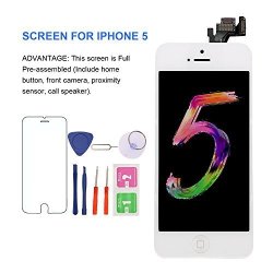 For Iphone 5 Screen Replacement White With Home Button Nroech Full Assembly With Front Camera Lcd Touch Display Digitizer Including Repair Tool Kit And Screen Protector