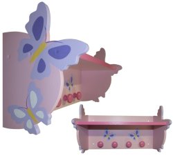 Wooden Butterfly Shelf With Knobs Pink & Lilac