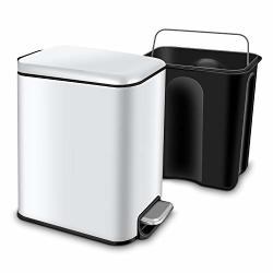 Yctec Rectangular Bathroom Trash Can With Lid Soft Close Small Trash Can With Removable Inner Wastebasket Anti-fingerprint Matt Finish 5L 1.3GAL White
