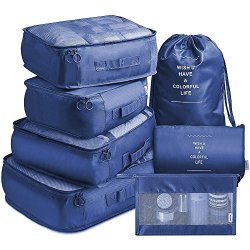 Packing Cubes 7 Pcs Travel Luggage Packing Organizers Set With Toiletry Bag Navy