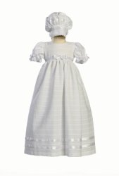 Long Cotton Embroidered Christening Baptism Gown - Size S 3-6 Months