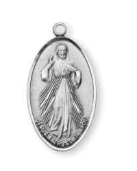 1" Sterling Silver Divine Mercy maria Faustina Medal With 18" Chain