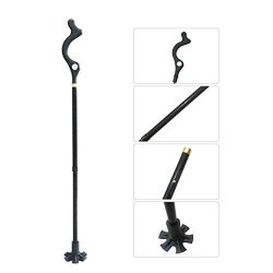 Scgtpapadc Adjustable Aluminum Alloy Walking Stick Collapsible Travel Hiking Cane Poles - Black