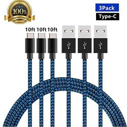 USB Type C Cable Aoker 10FT 3-PACK Nylon Braided Long Cord USB Type A To C Fast Charger For Samsung Galaxy S8 S8 Plus Zte