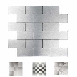 ART3D 10-PIECE Peel And Stick Metal Backsplash Tiles For Kitchen Aluminum Silk Subway Tile