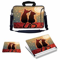 14-14.4 Inch Laptop Bundle Deal - Includes Laptop Bag With Matching Skin Sticker Decal & Mouse Pad Affectionate Female And Male Cats Love Watching