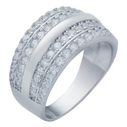 Silver - Cubic Zirconia Broad Pave Centre Line Dress Ring