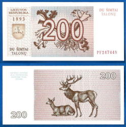 Lithuania 200 Talonas 1993 Unc Litu Animal Litas Europe Banknote